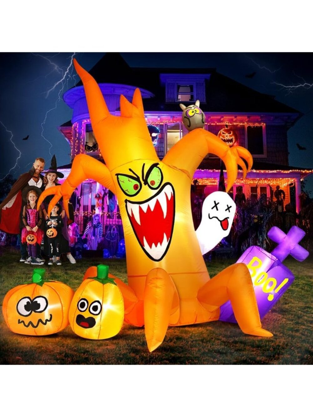 🎃8FT Halloween Inflatable Spooky Pumpkin Tree with LED Blow Up Holiday Decora